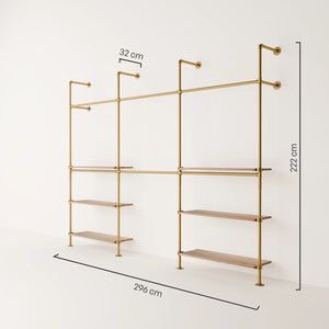 KIM DOUBLE 3 OAK –  6 bottom shelves | gold