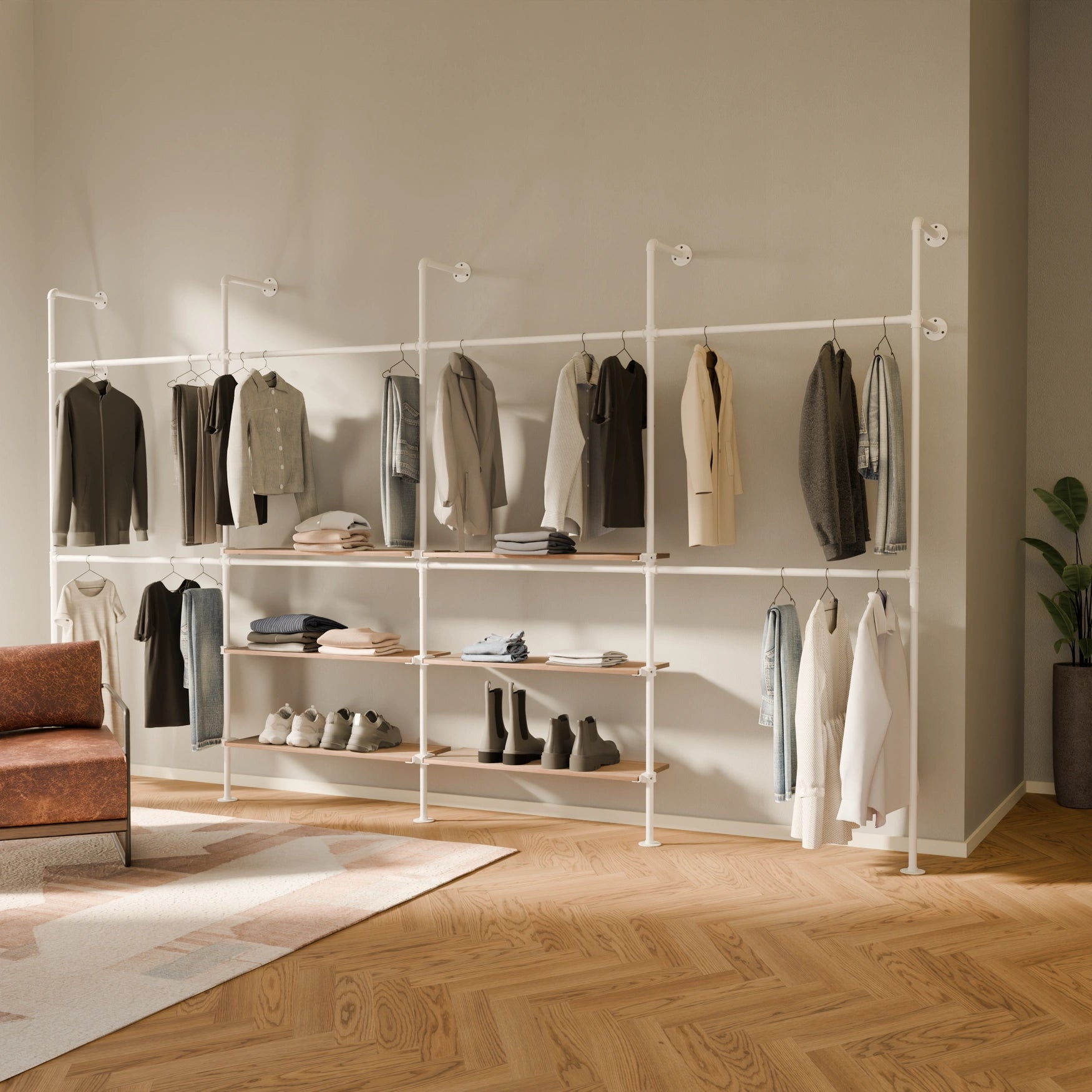 KIM DOUBLE 4 OAK – 6 Regalböden mittig | Weiß