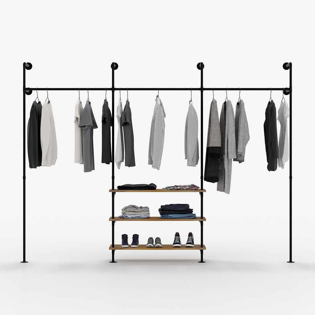 pamo Industrial pipe clothing rack metal black - Wall mounted clothes racks  for hanging clothes - Modern walk in closet - KIM III DOUBLE black